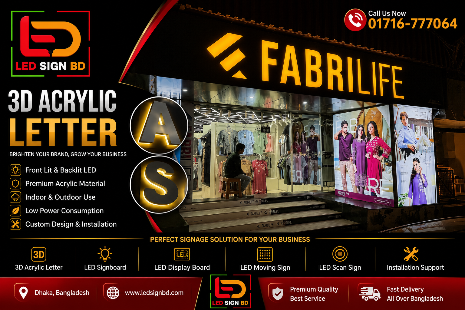 3D Acrylic Letter LED Signboard for Fashion Showroom | LED SIGN BD